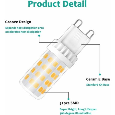Ampoules LED G9 5W, Equivalente 40W 50W Halogène Lumière, 450LM, Blanc Neutre 4000K, AC 220V, Culot G9 Standard, économie d'énergie, pour Ceiling Lighting, Kitchen, Chambre, Salon, Pack de 10,DEBUNS