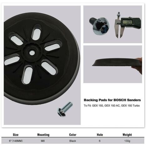 Plateau de ponçage 150 mm - Pour ponceuse excentrique Bosch Gex 150 Ac, Pex 15 Ae, Gex 150 Turbo - 150 mm avec vis Poweka,DEBUNS