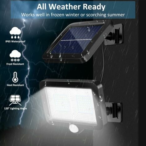 Lampe Solaire Exterieur Detecteur de Mouvement, LED Spot Solaire Exterieur, Étanche IP65 Angle d'éclairage de 120°, Lumière Solaire avec Câble de 5M pour Cabanon, Garage, Jardin, Balcon，Fonepro，,DEBUN