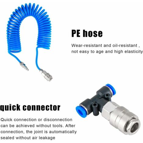 Soufflette Camion Soufflette Pneumatique avec Tuyau de Spirale de 5 mètres Kit de nettoyage de pistolet à air pour camion avec connecteur en T(4  6mm), Bleu,DEBUNS