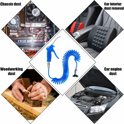 Soufflette Camion Soufflette Pneumatique avec Tuyau de Spirale de 5 mètres Kit de nettoyage de pistolet à air pour camion avec connecteur en T(4  6mm), Bleu,DEBUNS