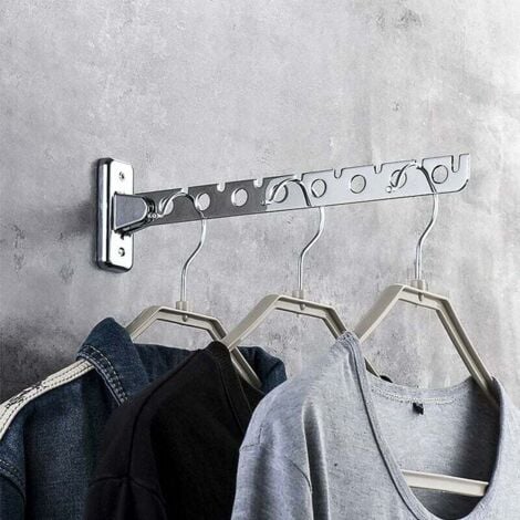 Lot de 2 Étendoirs Muraux Rabattables en Acier Inoxydable - Accroche Murale pour Vêtements, Linge - Idéal Chambre, Salon, Balcon (Sliver 8 Trous),DEBUNS