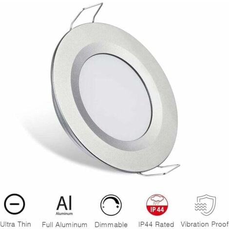 4 x Spot LED Encastrable 12V Trou 58-65mm 3W 3200K Plafonnier Encastré pour Camping-car Bateau Caravane Van Yacht Blanc chaud (Finition argentée),DEBUNS