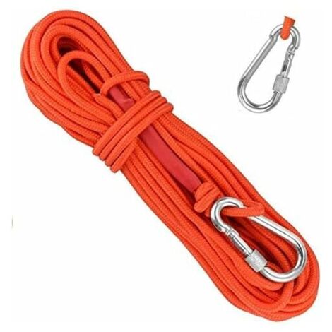 Corde tressée en polypropylène Cordes d'escalade 20M avec mousqueton Protection UV Anti-moisissure Anti-corrosion Multifonctionnel pour Pêche Alpinisme Camping Sauvetage Randonnée - Orange,DEBUNS
