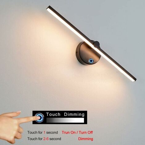 Lampes pour Miroir LED Dimmable avec Interrupteur, Applique Salle de Bain Rotative à 300° LED 8W 4000K Lampe Miroir Salle..DEBUNS