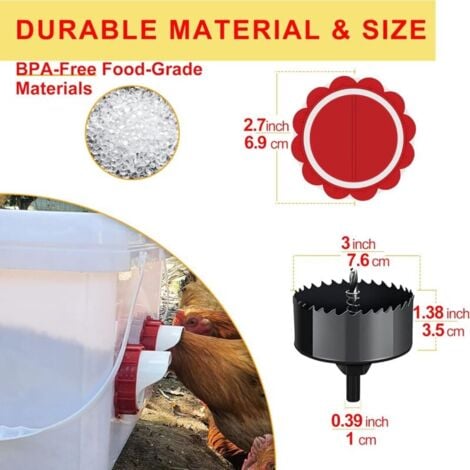 Mangeoire Poules, Mangeoire Poule Automatique, 4 Ports DIY Mangeoire à volaille Gravité Kit pour Seaux Tonneaux Bacs..DEBUNS