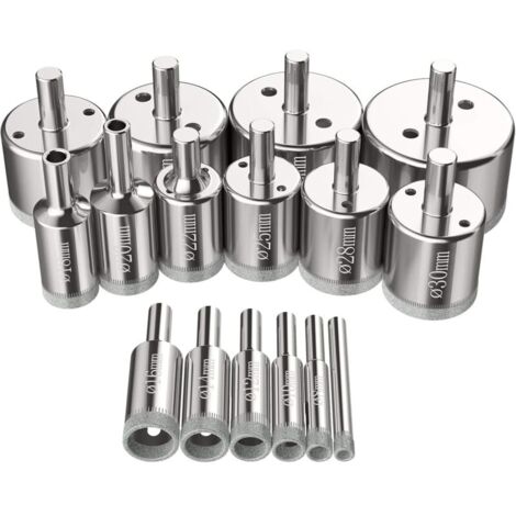 Scies-cloches 16 pcs, Foret Diamant Scie Cloche 6-50 mm Outils de perçage en verre trous scies kit pour acier au carbone, perceuse en verre, céramique, porcelaine, carrelage, marbre..DEBUNS