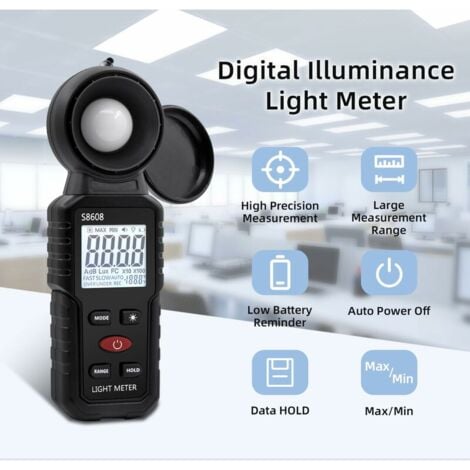 Digital Luxmètre Numérique, Mesure des Lumières avec 0.1-200,000 Lux, Posemètre Numérique Portable Ambiante Portée Jusqu'à 200,000 Lux pour Lumière LED, Plantes,de DEBUNS