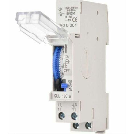 Minuterie mécanique de 24 heures Minuterie minimale de 15 minutes Montage sur rail Batterie intégrée, SUL180a AC220-240V Gris - SUL180a AC220-240V Gris,de DEBUNS