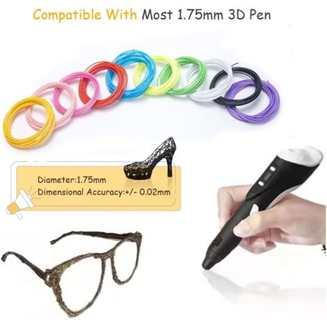 Fil Stylo 3D, Recharges de Filament Pla 1.75 pour Stylo 3D, 10 couleurs, 5M Chacun, 3D Pen Filament pour Enfants et Adulte, Compatibles avec le Stylo D'impression 3D Professionnel,de DEBUNS