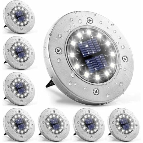 Lampe solaire Lumière 12 LEDs 8 pièces Lampe Solaires au Sol Blanches Acier inoxydable étanche pour l'extérieur, jardin, terrasse, pelouse, cour, passerelle [Classe énergétique A+++],de DEBUNS