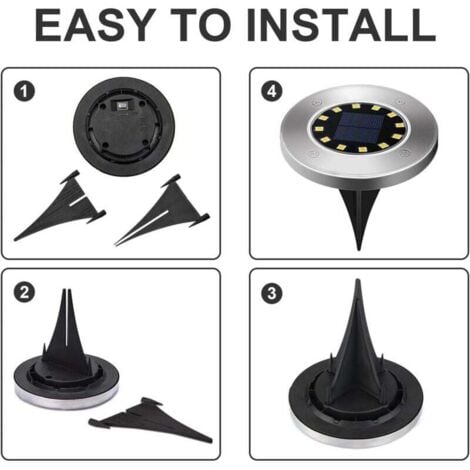 Lampe solaire Lumière 12 LEDs 8 pièces Lampe Solaires au Sol Blanches Acier inoxydable étanche pour l'extérieur, jardin, terrasse, pelouse, cour, passerelle [Classe énergétique A+++],de DEBUNS