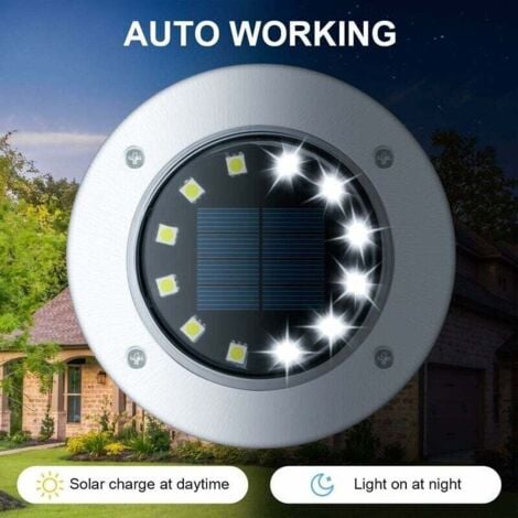 Lampe solaire Lumière 12 LEDs 8 pièces Lampe Solaires au Sol Blanches Acier inoxydable étanche pour l'extérieur, jardin, terrasse, pelouse, cour, passerelle [Classe énergétique A+++],de DEBUNS
