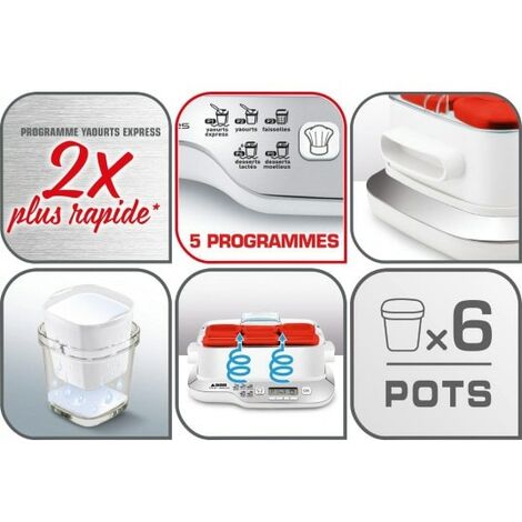 Seb Yg660100 Express Compact Yaourtiere Multidélices 6 Pots - Blanc/rouge à  Prix Carrefour