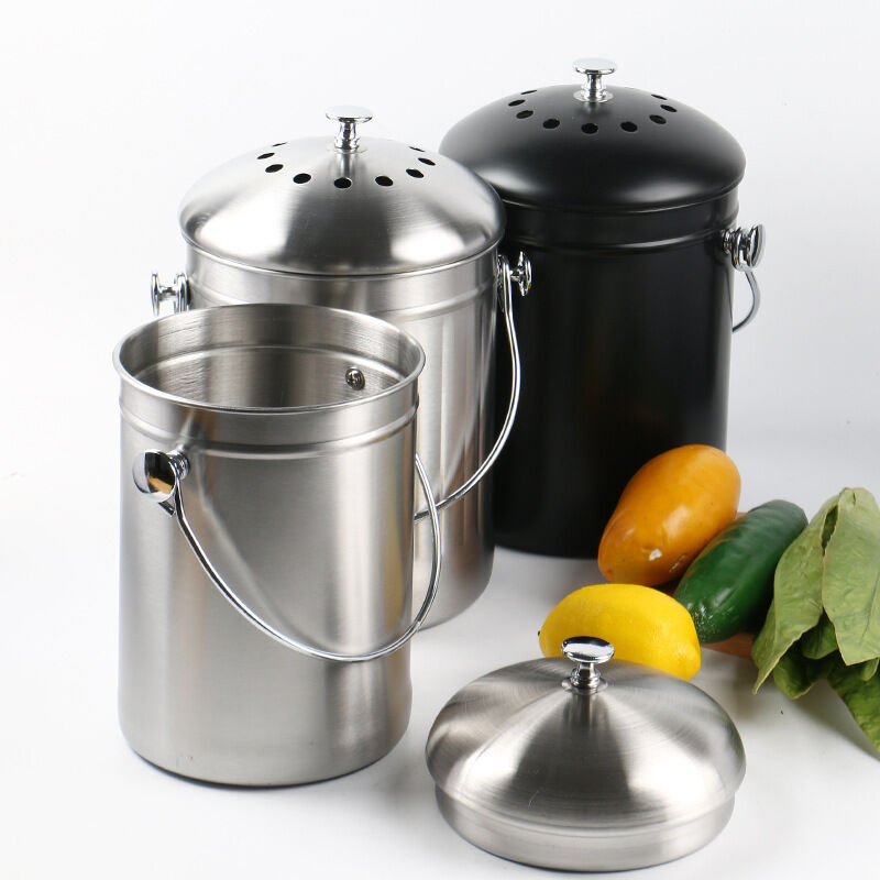 Seau Compost Inodore en Acier Inoxydable pour Cuisine - Poubelle Compost  Cuisine - Comprend Filtres à Charbon de