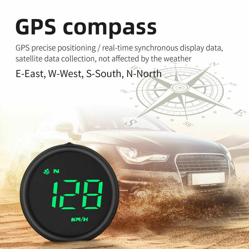 2023 Compteur de vitesse GPS numérique Voiture Hud tête haute Affichage Mph  Kmh Boussole Alarme de survitesse