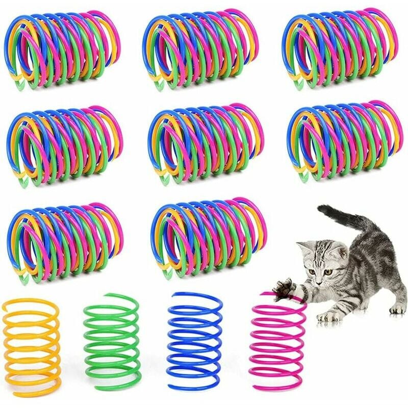 Lot de 100 grands ressorts colorés en plastique pour chat et chaton  (couleur aléatoire)