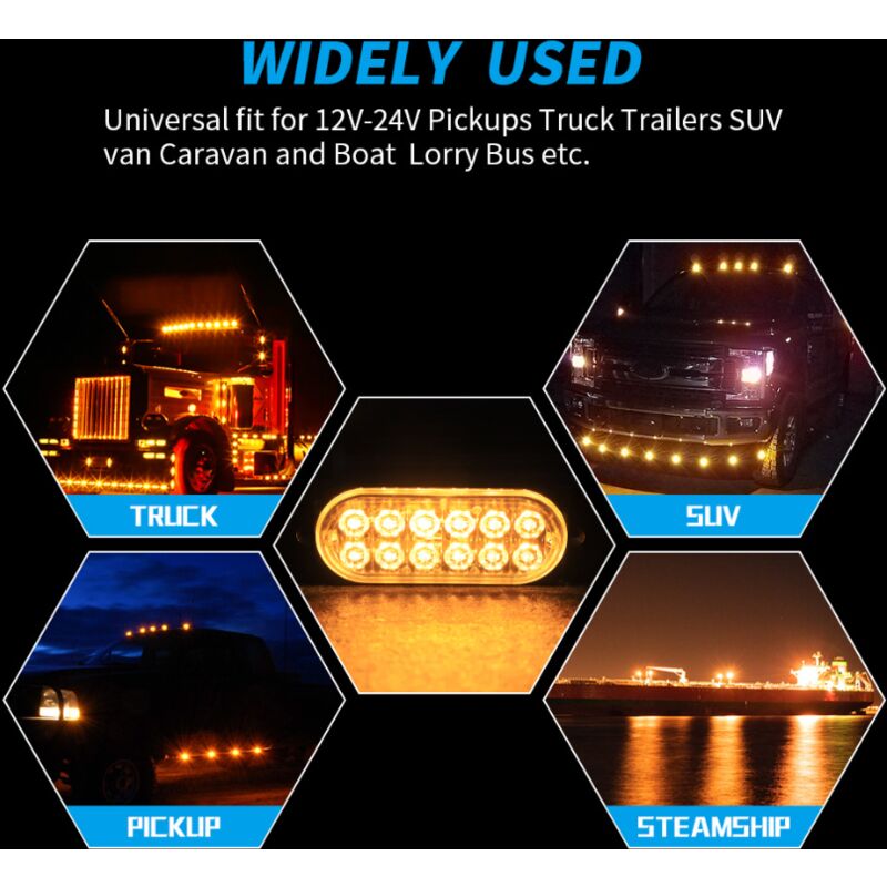 Pack De 4 Feux Strobe LED Ambre - 12V-24V, IP67, 2 Modes, Pour Camions, VTT, Véhicules D'urgence