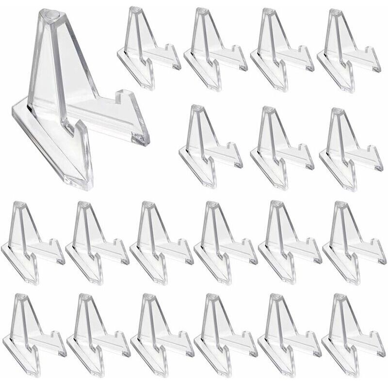 24 Supports Acryliques Transparents 5.4x3.2cm - Présentoir Cartes, Pièces, Médailles - Structure Triangulaire Stable