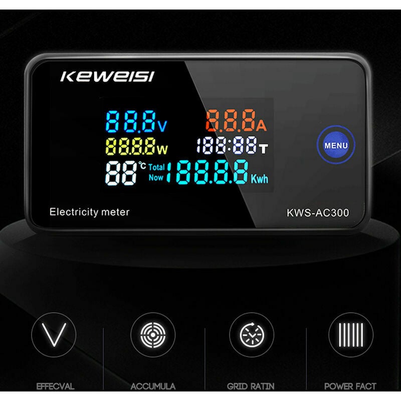Indicateur de consommation électrique Compteur numérique intelligent  50-300V Compteur de courant et de tension KWS