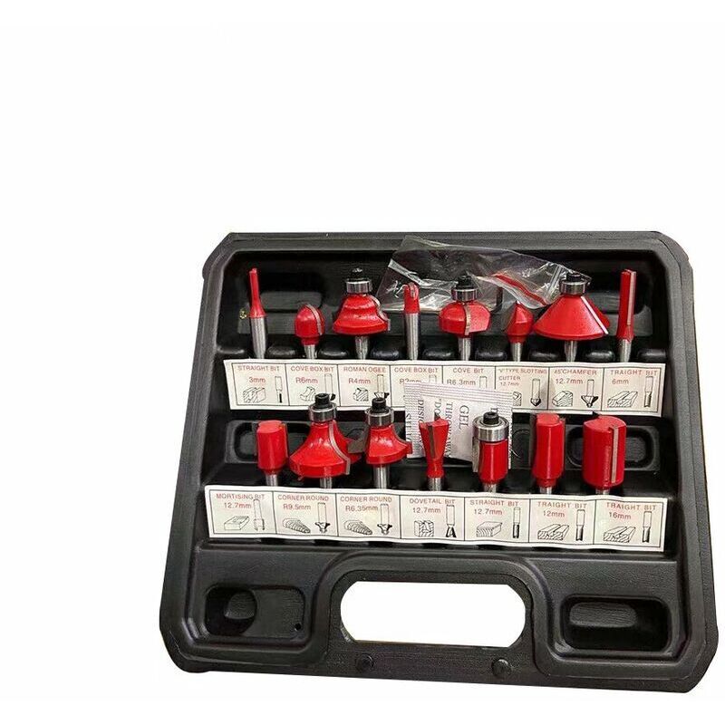 15 Fraises Défonceuse HSEAMALL 6.35mm | Carbure De Tungstène | Pour Bois, CNC | Boîte Rangement Bois Incluse