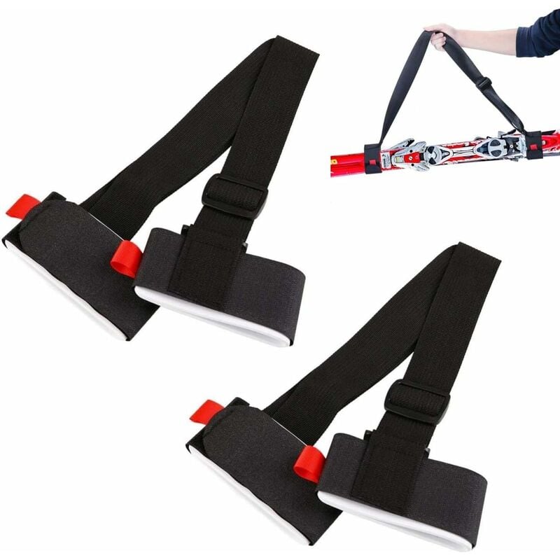 2 x Noir Sangle Porte-Ski Sangles Réglables pour Poignets de Ski avec  Boucle de Sangle de Ruban Rembourrée pour Enfants et Adultes