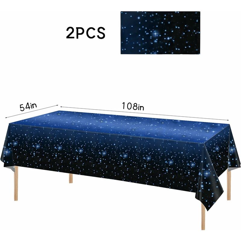 2PCS Nappe à Ciel Etoilé, 137x274cm Rectangulaire Nappe, Nappes de Fête,  Nappe Imperméable Plastique Anniversaire, Nappe Réutilisable de Romantique  Thème du Ciel Etoilé Cuisine Fête Pique-Nique