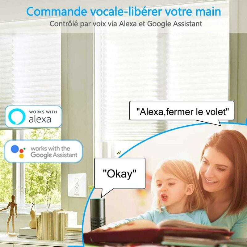 Interrupteur pour volet roulant filaire & Wifi compatible Google Home et   Alexa