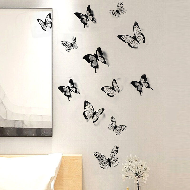 12 Pièces Lot 3D Stickers Papillon Effet Métallique OR DORE Ref:GB  Décoration murale