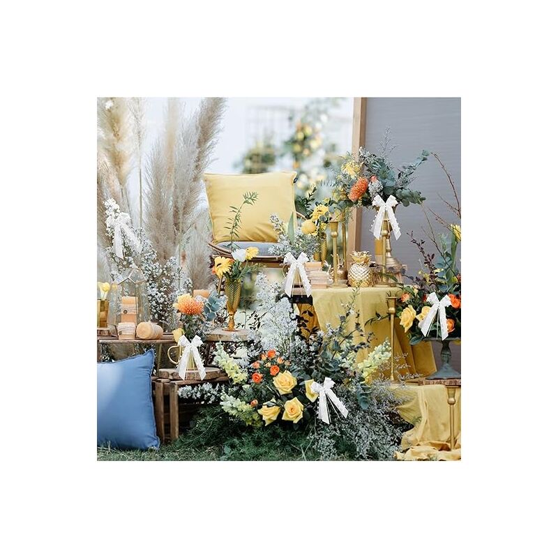 30 Nœuds De Ruban Satin Blanc Pour Déco Mariage - Voiture, Chaise, Cadeau - Prêts à Utiliser