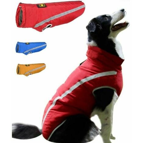 Ahlsen Manteau Imperméable pour Chien Veste Chaude d'hiver Vêtements de Chiot Coupe-Vent Gilet Réfléchissant pour Taille Petit Moyen Grand Chiens - Doublure en Polaire, avec Trou pour Harnais, Rouge(3