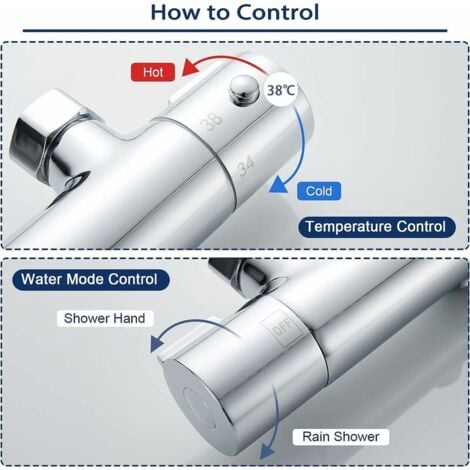 Ahlsen Mitigeur thermostatique pour colonne, robinet de douche en laiton haut G3/4 Bsp + bas G1/2 Bsp