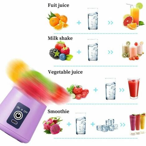 Ahlsen Presse-agrumes portable Blender électrique USB Mini blender portable pour shakes et smoothies Mixeur de jus de 380 ml avec six lames Idéal pour mélanger