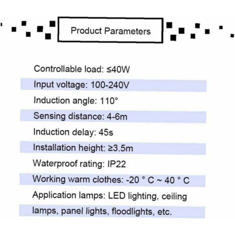 Ahlsen Détecteur de mouvement infrarouge LED Downlight Pir100v-240v Commutateur de lumière