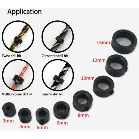Ahlsen Butée de Profondeur, Butées de Profondeur de Forage, Colliers D'arrêt de Profondeur, 8 pcs Butée de Profondeur Colliers, Anneau Positionneur avec clé Hexagonale, 3-16 mm