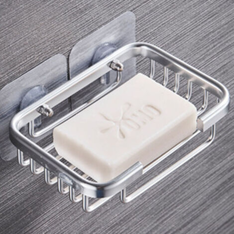 Porte Savon Mural Adhésif - Acier Inoxydable Avec 2 Crochets Pour Éponge | Salle De Bain & Cuisine Sans Percage