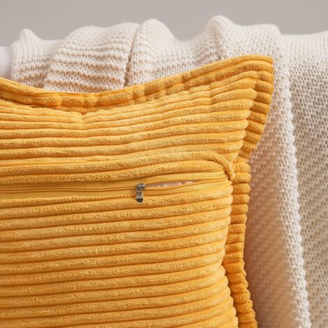 Ahlsen Housse Coussin 45x45 Enfant Jaune Moutarde Motif à Rayures Croisés Housses de Coussin Lot de 2