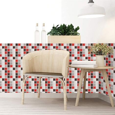 Autocollants Carrelage Mosaïque 3D - Lot De 30 Carreaux 10x10 Cm - Imperméable, Pour Cuisine Et Salle De Bain - Motif Rouge
