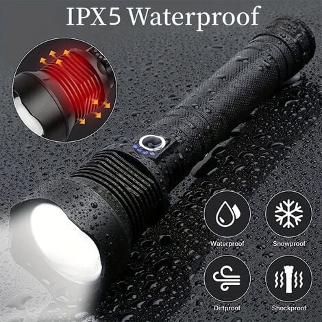 p70 lampe torche, 30000-100000 lumens haute puissance LED lampe de poche  étanche ultra lumineuse, Lampe de poche XLM-P70 50W la plus puissante à 3  modes (Batterie unique, 50W-P70) 
