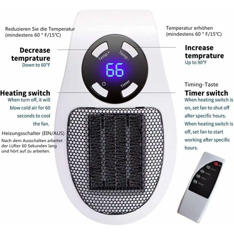 Radiateur soufflant en céramique Smart 500 W - Chauffage électrique avec  prise murale - Avec thermostat et minuterie réglables et affichage LED 