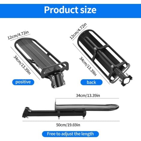 Porte Bagages Vélo Arrière, Vélo Porte Bagage, Universel Réglable Porte-Bagage Transporteur Bicyclette Accessoires Serrage Rapide Support Vélo Racks, Maximale de 10 kg, Installation Rapide