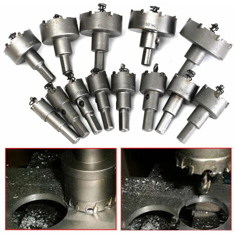 Lot de 13 forets en acier pour scie-cloche - Pointe en carbure HSS -  Inoxydable - Haute vitesse - 16–53 mm - Pour plastique, acier, métal, bois