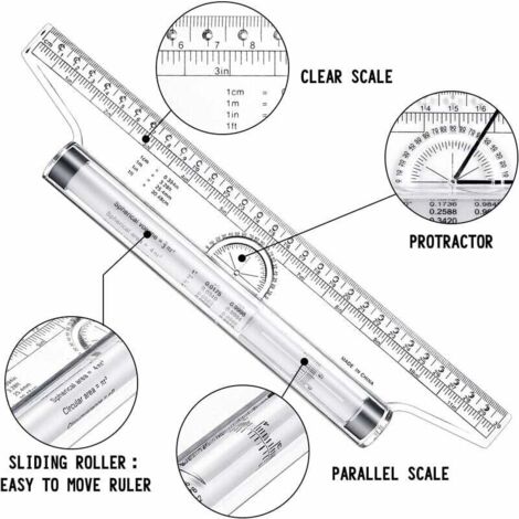 2 pièces en plastique règle de roulement de mesure, règle de rouleau de ...