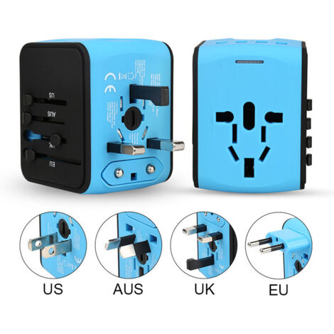 Adaptateur Voyage, Adaptateur Prise Universelle 4 Ports USB & Prise AC, Adaptateur Prise France vers USA UK Allemagne Thaïlande Italie Australie Chine Japon