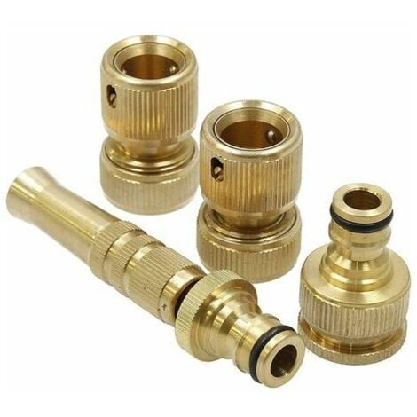 Kit complet Pistolet pulvérisateur mâle 3/4 en laiton, deux raccords rapides femelles pour tuyau 1/2 (15 mm) et buse de tuyau avec réglage de pulvérisation pour différents types d'arrosage,240g