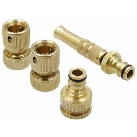 Kit complet Pistolet pulvérisateur mâle 3/4 en laiton, deux raccords rapides femelles pour tuyau 1/2 (15 mm) et buse de tuyau avec réglage de pulvérisation pour différents types d'arrosage,240g