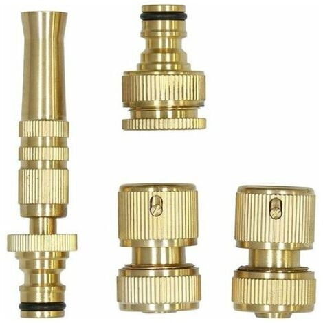 Kit complet Pistolet pulvérisateur mâle 3/4 en laiton, deux raccords rapides femelles pour tuyau 1/2 (15 mm) et buse de tuyau avec réglage de pulvérisation pour différents types d'arrosage,240g