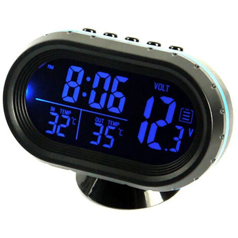 Moniteur d'alarme d'horloge de voltmètre de thermomètre numérique de voiture,  indicateur de température de congélation de tension d'horloge de compteur  automatique multifonctionnel, moniteur LCD d'hor