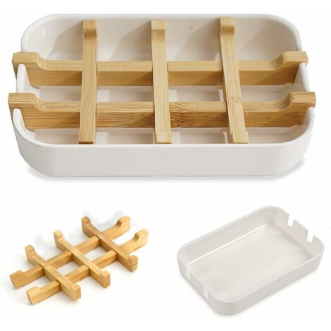 2-Pack Natural Bamboo Soap Dish With Drainage - Self-Emptying Holder For Bathroom/Kitchen Sink - View #7
