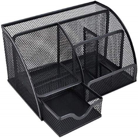 KEPEAK Organisateur De Bureau Multifonction Filet Avec Tiroir – Range-Stylo Gris Compact Et Élégant